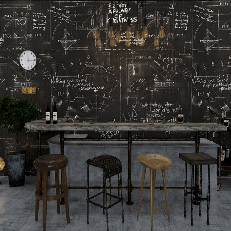 Black Graffiti Wallpaper with English Alphabet and Mathematical Graphs 33' x 20.5" Non-Pasted Stain-Resistant Wall Decor Clearhalo 'Industrial wall decor' 'Industrial' 'Wallpaper' Wall Decor' 881475
