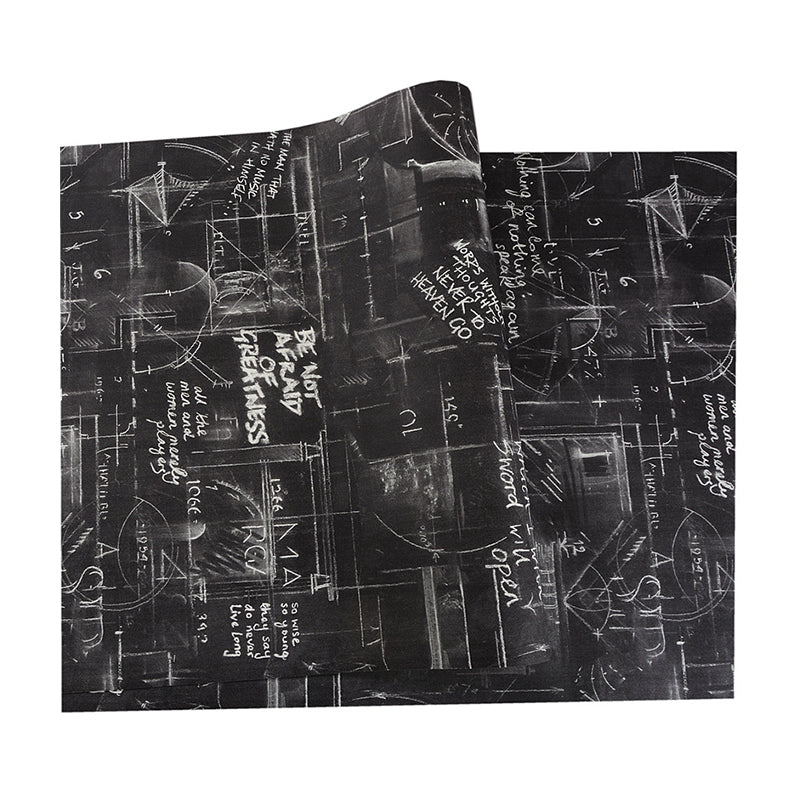 Black Graffiti Wallpaper with English Alphabet and Mathematical Graphs 33' x 20.5" Non-Pasted Stain-Resistant Wall Decor Clearhalo 'Industrial wall decor' 'Industrial' 'Wallpaper' Wall Decor' 881476