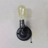 1 Light Wall Sconce Industrial Vintage Open Bulb Metal Wall Lighting with Pull Chain in Black/Silver for Bedroom Clearhalo 'Art deco wall lights' 'Cast Iron' 'Glass' 'Industrial wall lights' 'Industrial' 'Middle century wall lights' 'Modern' 'Rustic wall lights' 'Tiffany' 'Traditional wall lights' 'Wall Lamps & Sconces' 'Wall Lights' Lighting' 8818