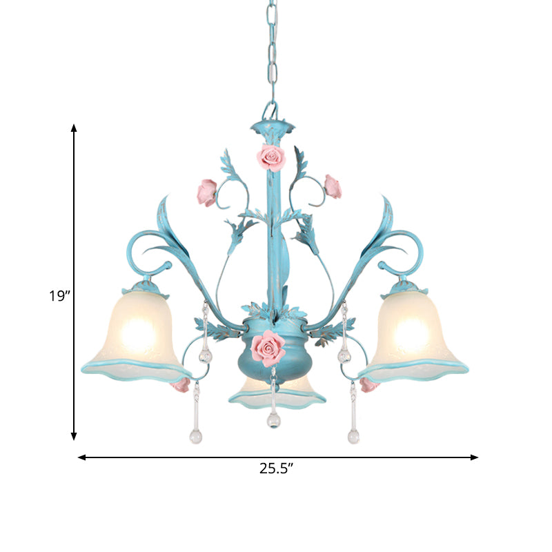 3/5/8-Head Chandelier Light Pastoral Kitchen Pendant Lamp with Scallop-Trim White Glass Shade in Blue Clearhalo 'Ceiling Lights' 'Chandeliers' Lighting' options 882119