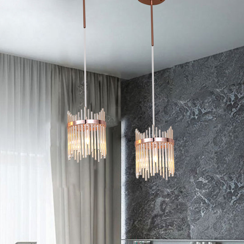 Modernism Ring Suspension Light 1 Bulb Crystal Rod Hanging Pendant Lamp in Rose Gold Clearhalo 'Ceiling Lights' 'Modern Pendants' 'Modern' 'Pendant Lights' 'Pendants' Lighting' 882131