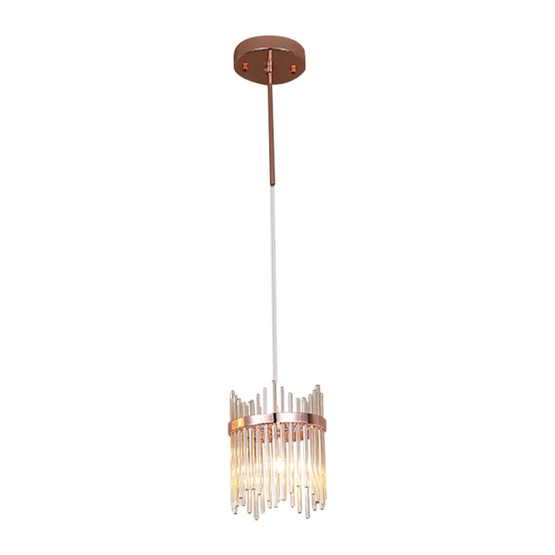Modernism Ring Suspension Light 1 Bulb Crystal Rod Hanging Pendant Lamp in Rose Gold Rose Gold Clearhalo 'Ceiling Lights' 'Modern Pendants' 'Modern' 'Pendant Lights' 'Pendants' Lighting' 882132