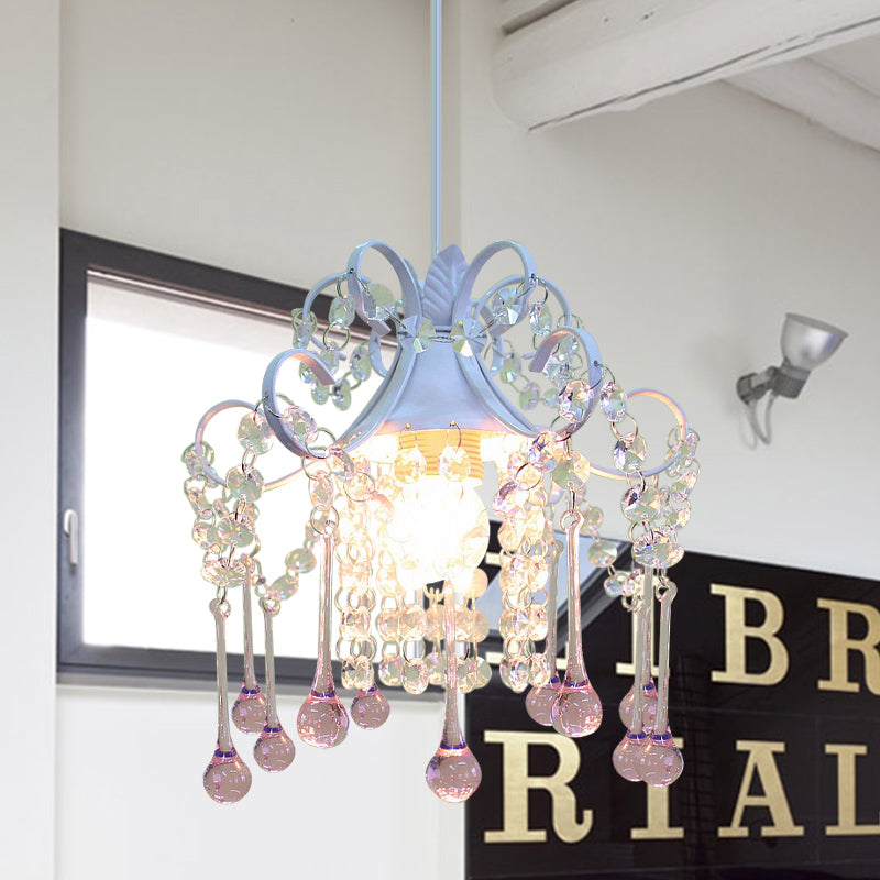Cascade Restaurant Ceiling Lamp Minimalism Hand-Cut Crystal 1 Head Blue/Pink Down Lighting Pendant Clearhalo 'Ceiling Lights' 'Modern Pendants' 'Modern' 'Pendant Lights' 'Pendants' Lighting' 882135