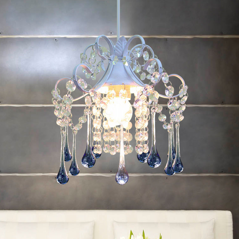 Cascade Restaurant Ceiling Lamp Minimalism Hand-Cut Crystal 1 Head Blue/Pink Down Lighting Pendant Clearhalo 'Ceiling Lights' 'Modern Pendants' 'Modern' 'Pendant Lights' 'Pendants' Lighting' 882139