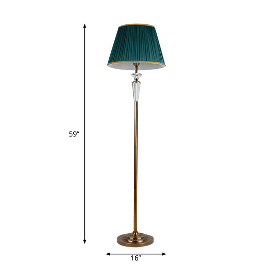 Pleated Shade Fabric Floor Light Minimalism 1 Light Living Rom Standing Lamp in Green with Crystal Accent Clearhalo 'Floor Lamps' 'Lamps' Lighting' 882153