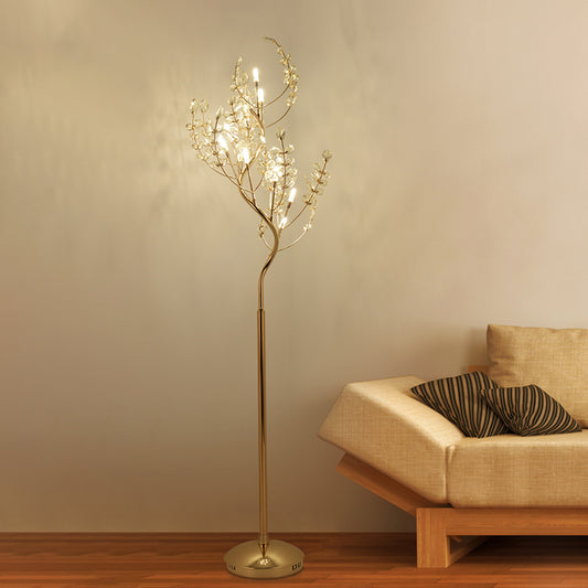 Cut Crystal Tree Standing Light Postmodern Living Room LED Stand Up Lighting in Gold Gold Clearhalo 'Floor Lamps' 'Lamps' Lighting' 882154