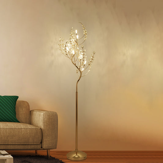 Cut Crystal Tree Standing Light Postmodern Living Room LED Stand Up Lighting in Gold Clearhalo 'Floor Lamps' 'Lamps' Lighting' 882155