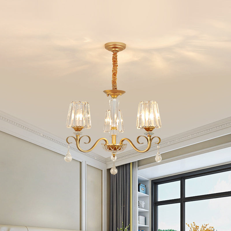 Conical Crystal Hanging Chandelier Traditional 3/6 Heads Dining Room Ceiling Light in Gold Clearhalo 'Ceiling Lights' 'Chandeliers' Lighting' options 882183