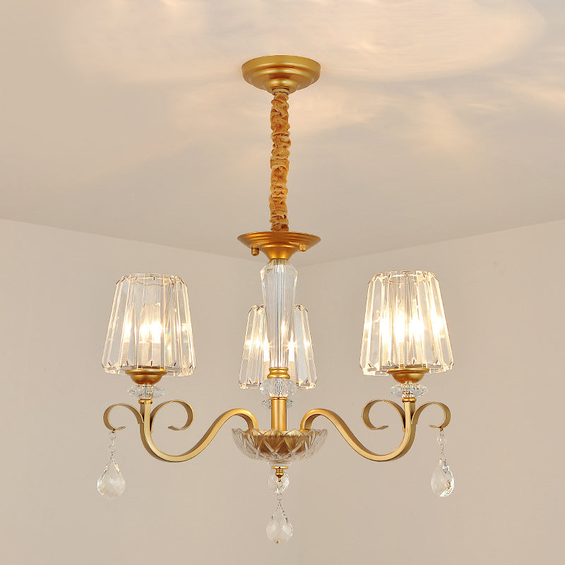Conical Crystal Hanging Chandelier Traditional 3/6 Heads Dining Room Ceiling Light in Gold Clearhalo 'Ceiling Lights' 'Chandeliers' Lighting' options 882184