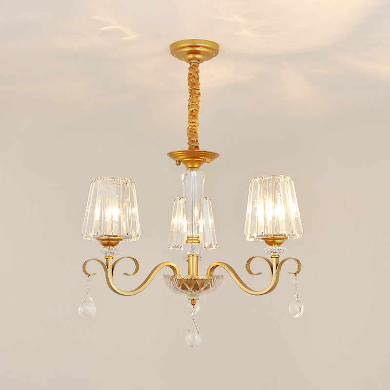 Conical Crystal Hanging Chandelier Traditional 3/6 Heads Dining Room Ceiling Light in Gold Clearhalo 'Ceiling Lights' 'Chandeliers' Lighting' options 882185