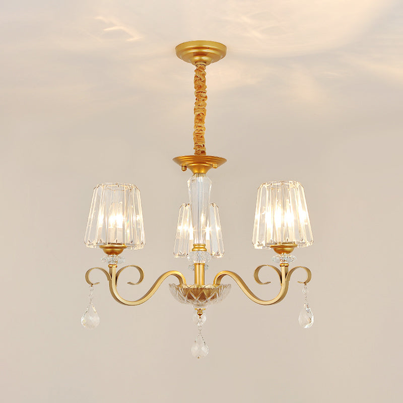 Conical Crystal Hanging Chandelier Traditional 3/6 Heads Dining Room Ceiling Light in Gold Clearhalo 'Ceiling Lights' 'Chandeliers' Lighting' options 882185