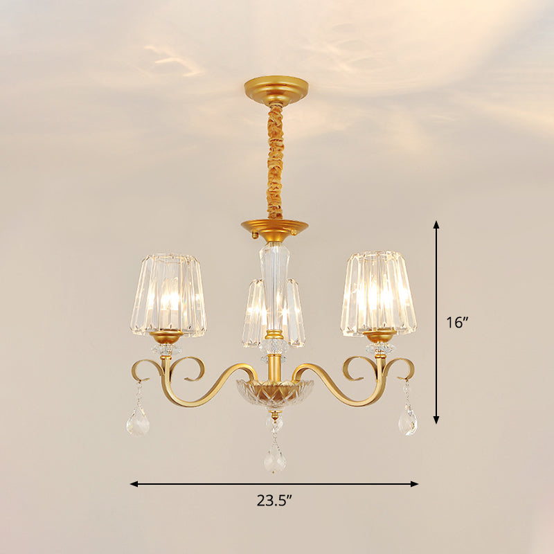 Conical Crystal Hanging Chandelier Traditional 3/6 Heads Dining Room Ceiling Light in Gold Clearhalo 'Ceiling Lights' 'Chandeliers' Lighting' options 882186