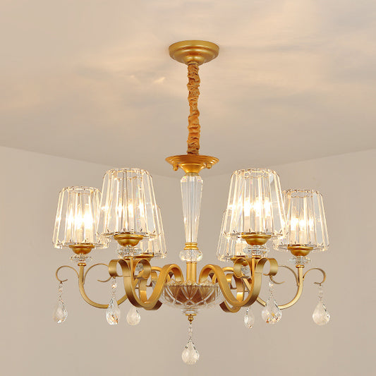 Conical Crystal Hanging Chandelier Traditional 3/6 Heads Dining Room Ceiling Light in Gold Clearhalo 'Ceiling Lights' 'Chandeliers' Lighting' options 882189