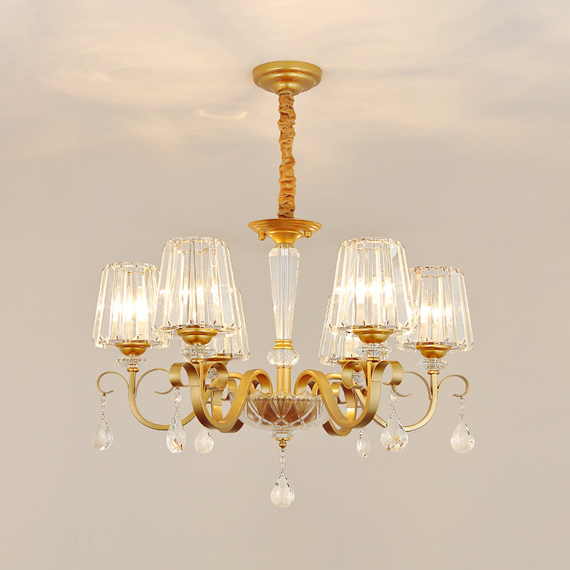 Conical Crystal Hanging Chandelier Traditional 3/6 Heads Dining Room Ceiling Light in Gold Clearhalo 'Ceiling Lights' 'Chandeliers' Lighting' options 882190