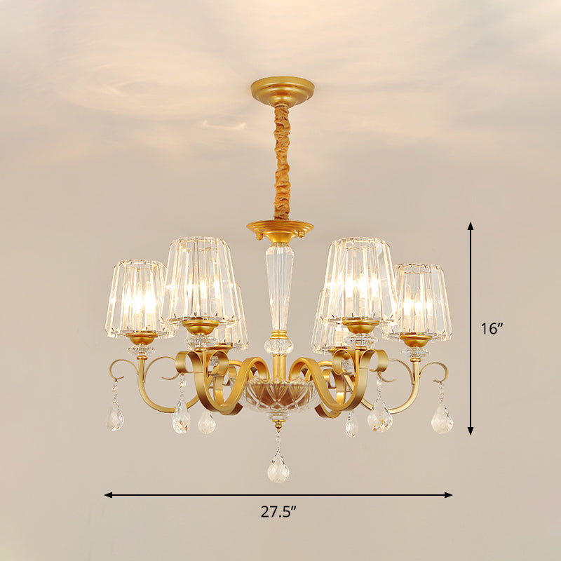 Conical Crystal Hanging Chandelier Traditional 3/6 Heads Dining Room Ceiling Light in Gold Clearhalo 'Ceiling Lights' 'Chandeliers' Lighting' options 882191