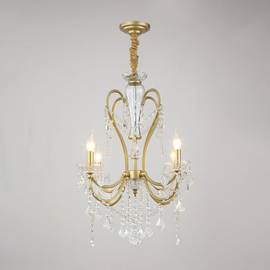 Gold Candlestick Chandelier Light Rural Beveled Crystal 4/6 Heads Bedroom Suspension Lighting Clearhalo 'Ceiling Lights' 'Chandeliers' Lighting' options 882194