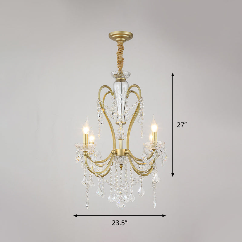 Gold Candlestick Chandelier Light Rural Beveled Crystal 4/6 Heads Bedroom Suspension Lighting Clearhalo 'Ceiling Lights' 'Chandeliers' Lighting' options 882195