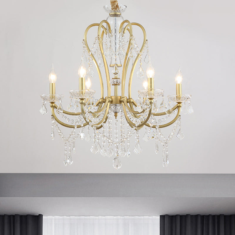Gold Candlestick Chandelier Light Rural Beveled Crystal 4/6 Heads Bedroom Suspension Lighting Clearhalo 'Ceiling Lights' 'Chandeliers' Lighting' options 882196