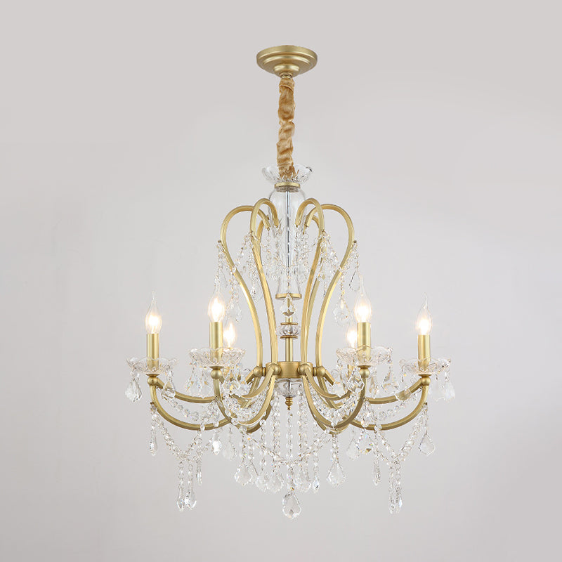 Gold Candlestick Chandelier Light Rural Beveled Crystal 4/6 Heads Bedroom Suspension Lighting Clearhalo 'Ceiling Lights' 'Chandeliers' Lighting' options 882199