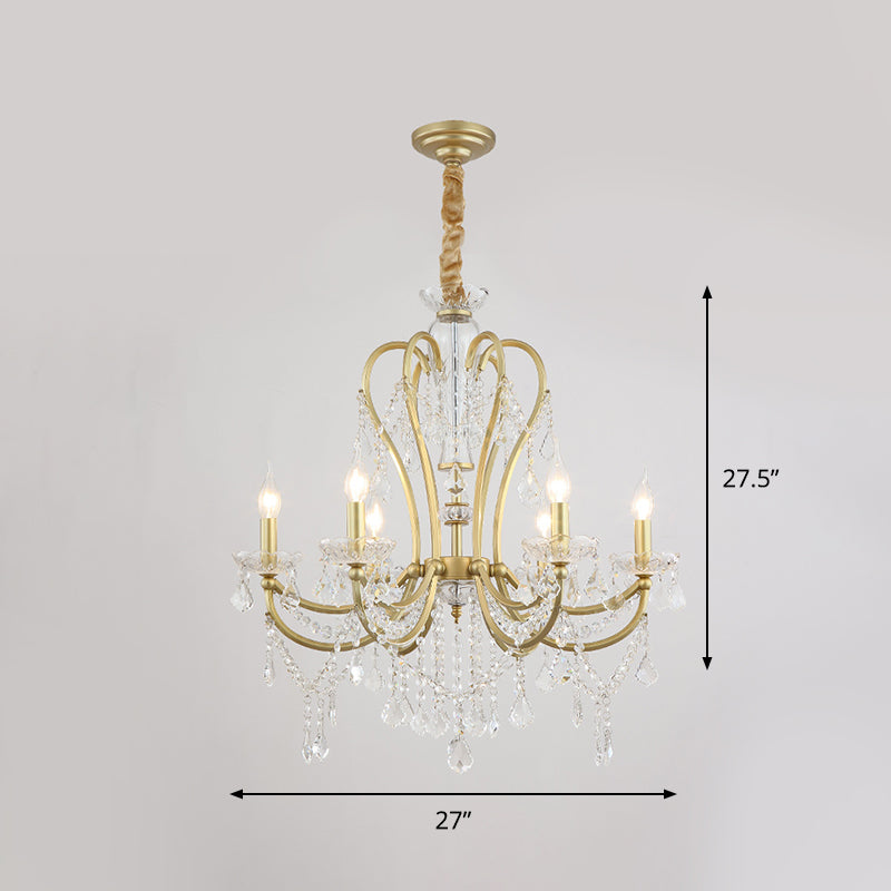 Gold Candlestick Chandelier Light Rural Beveled Crystal 4/6 Heads Bedroom Suspension Lighting Clearhalo 'Ceiling Lights' 'Chandeliers' Lighting' options 882200