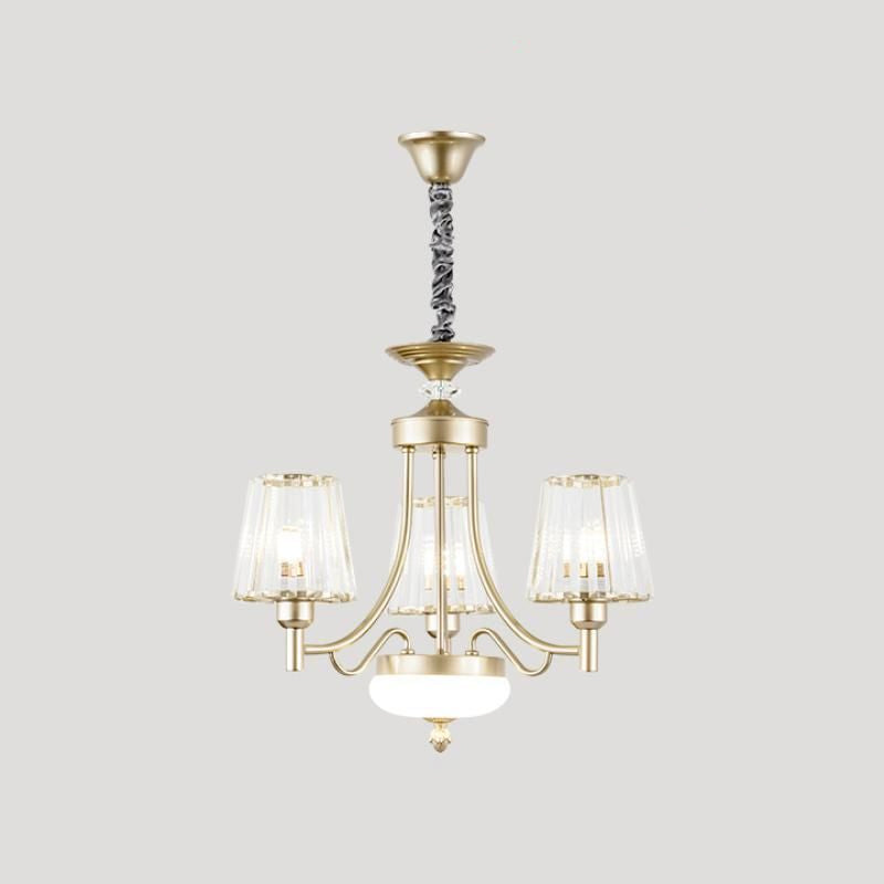 Minimalism Cone Pendant Light 3/6 Bulbs Clear Crystal Block Hanging Chandelier in Gold for Bedroom Clearhalo 'Ceiling Lights' 'Chandeliers' 'Modern Chandeliers' 'Modern' Lighting' 882207