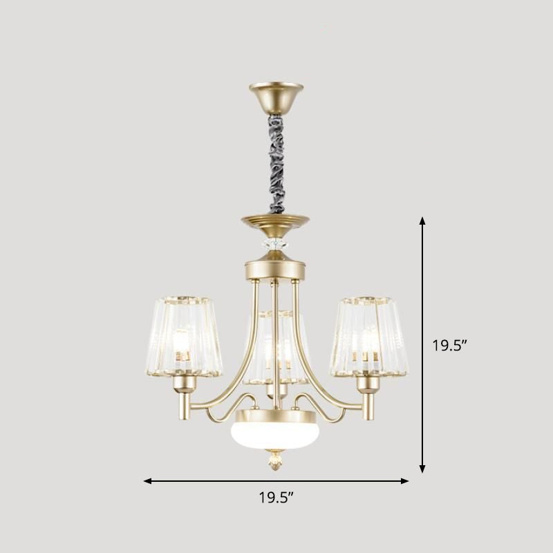 Minimalism Cone Pendant Light 3/6 Bulbs Clear Crystal Block Hanging Chandelier in Gold for Bedroom Clearhalo 'Ceiling Lights' 'Chandeliers' 'Modern Chandeliers' 'Modern' Lighting' 882208