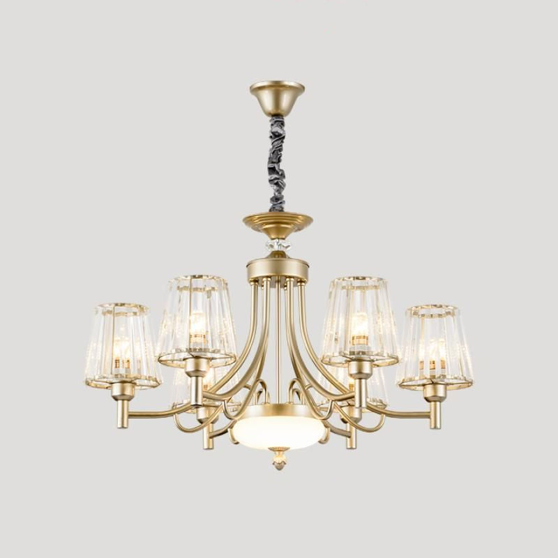 Minimalism Cone Pendant Light 3/6 Bulbs Clear Crystal Block Hanging Chandelier in Gold for Bedroom Clearhalo 'Ceiling Lights' 'Chandeliers' 'Modern Chandeliers' 'Modern' Lighting' 882212