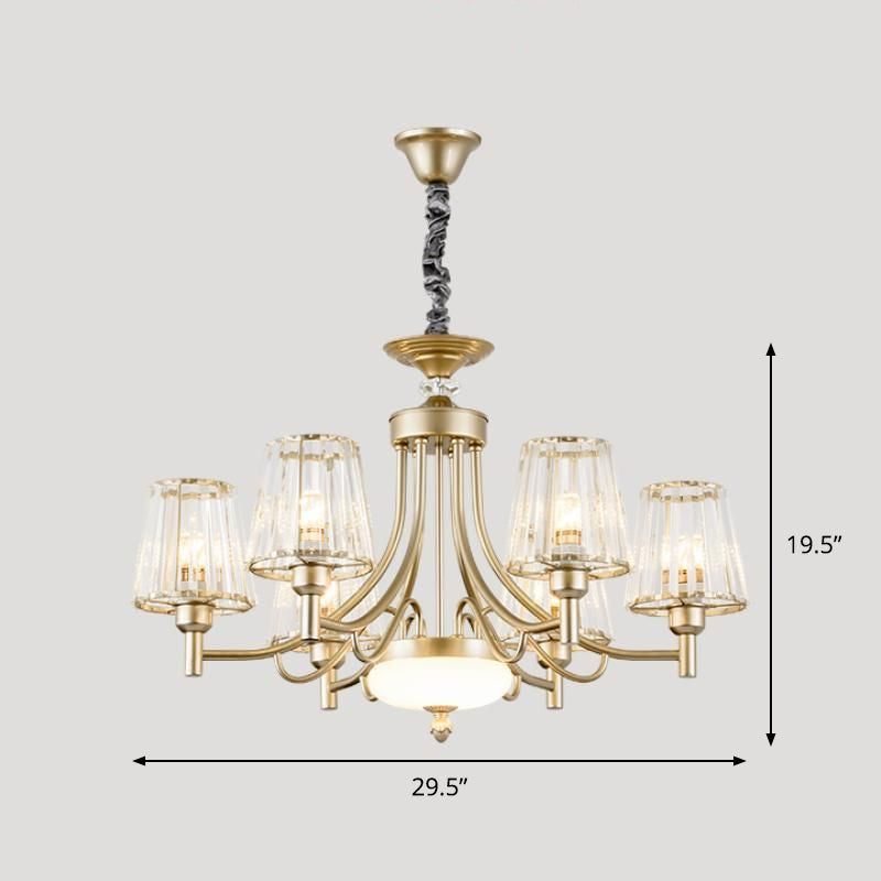 Minimalism Cone Pendant Light 3/6 Bulbs Clear Crystal Block Hanging Chandelier in Gold for Bedroom Clearhalo 'Ceiling Lights' 'Chandeliers' 'Modern Chandeliers' 'Modern' Lighting' 882213