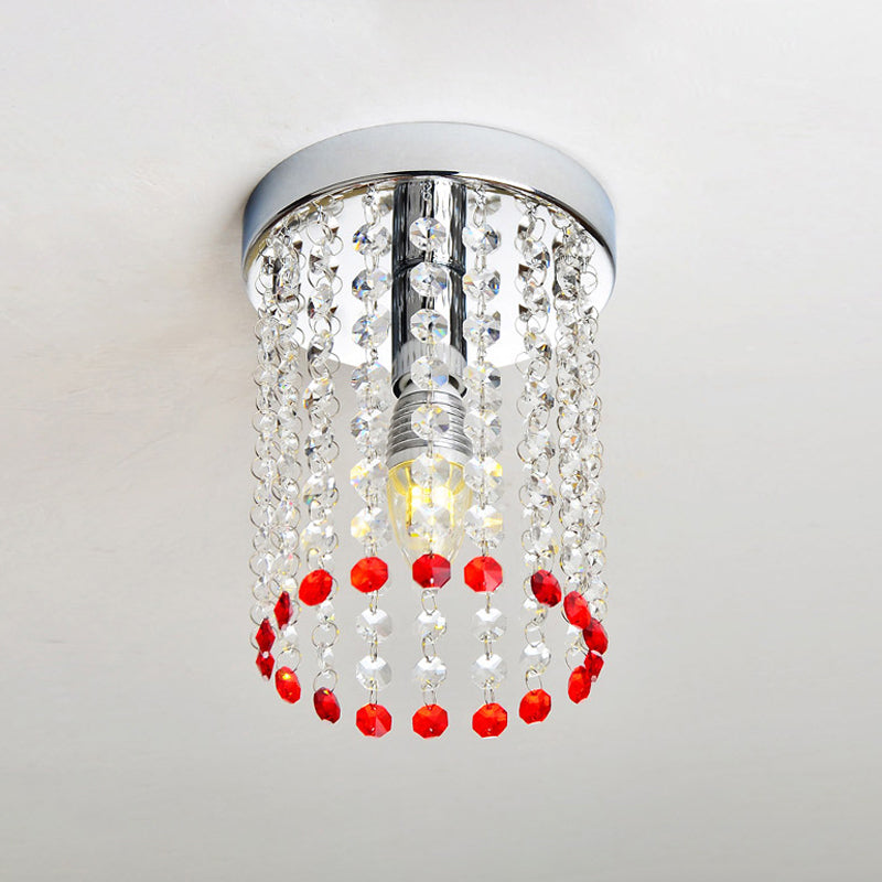 Chrome 1 Bulb Flush Mount Minimalism Clear and Red Crystal Cascade Flush Ceiling Light Clearhalo 'Ceiling Lights' 'Close To Ceiling Lights' 'Close to ceiling' 'Flush mount' Lighting' 882296