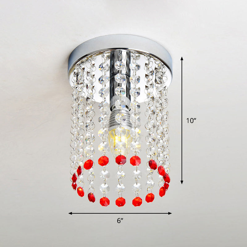 Chrome 1 Bulb Flush Mount Minimalism Clear and Red Crystal Cascade Flush Ceiling Light Clearhalo 'Ceiling Lights' 'Close To Ceiling Lights' 'Close to ceiling' 'Flush mount' Lighting' 882297