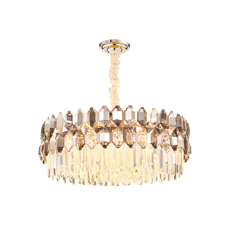 16-Head Round Chandelier Lighting Modern Rose Gold Crystal Prism Hanging Pendant for Bedroom Clearhalo 'Ceiling Lights' 'Chandeliers' 'Modern Chandeliers' 'Modern' Lighting' 882334