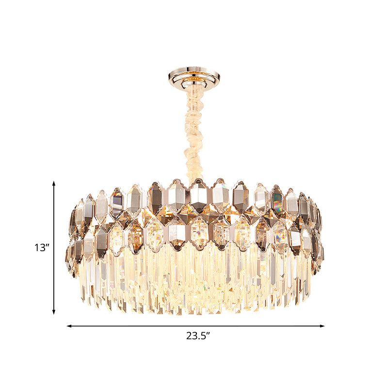 16-Head Round Chandelier Lighting Modern Rose Gold Crystal Prism Hanging Pendant for Bedroom Clearhalo 'Ceiling Lights' 'Chandeliers' 'Modern Chandeliers' 'Modern' Lighting' 882336