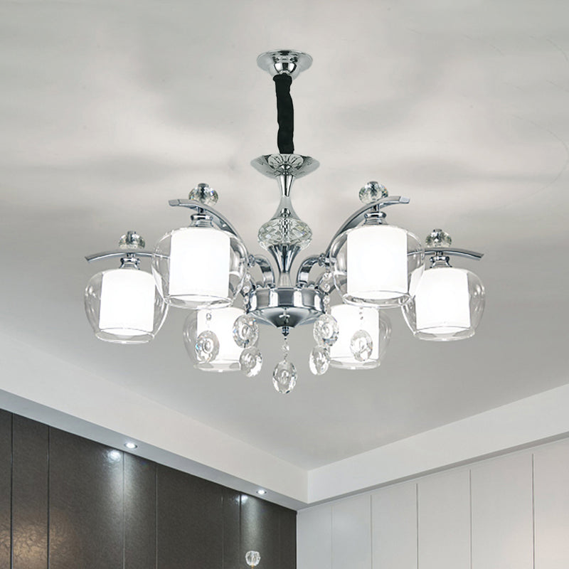 Chrome Sputnik Hanging Chandelier Modern Clear Glass 6-Light Bedroom Pendant with Crystal Drop Clearhalo 'Ceiling Lights' 'Chandeliers' 'Modern Chandeliers' 'Modern' Lighting' 882383