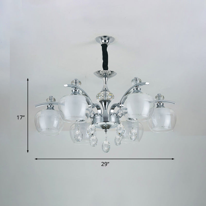 Chrome Sputnik Hanging Chandelier Modern Clear Glass 6-Light Bedroom Pendant with Crystal Drop Clearhalo 'Ceiling Lights' 'Chandeliers' 'Modern Chandeliers' 'Modern' Lighting' 882385