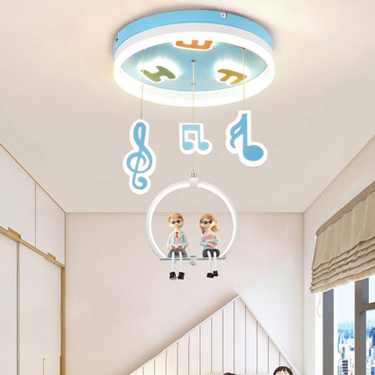 Musical Note Acrylic Ceiling Light Cartoon LED Blue Flush Mount Lighting with Resin Boy and Girl Blue Clearhalo 'Ceiling Lights' 'Close To Ceiling Lights' 'Close to ceiling' 'Flush mount' Lighting' 882410