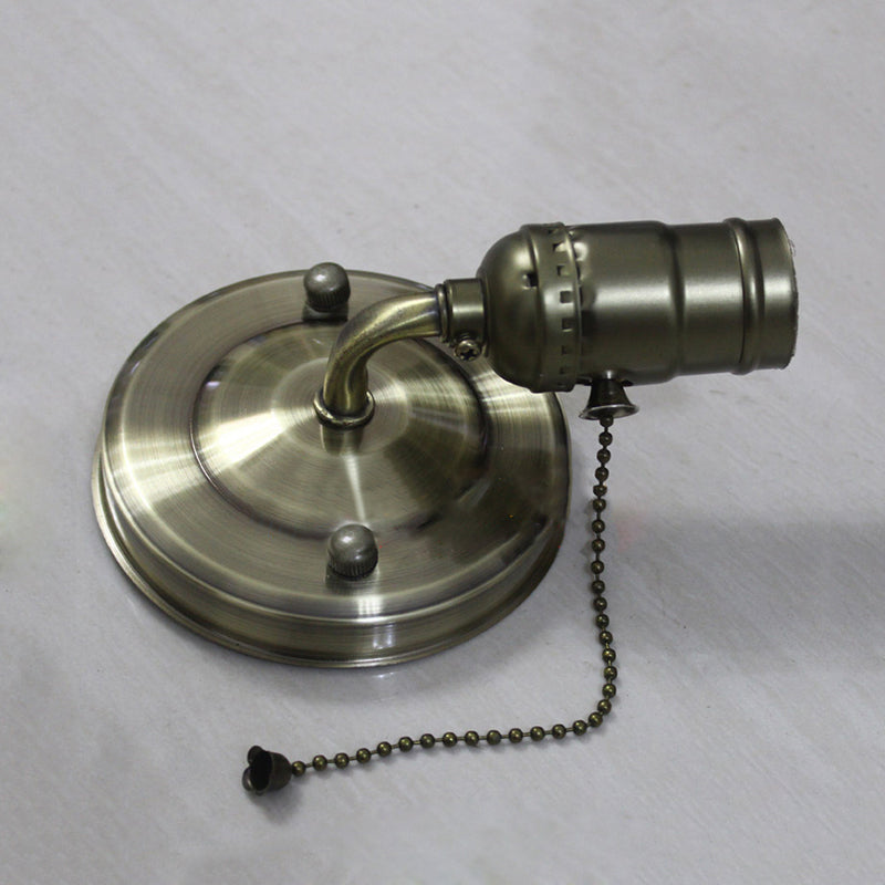 1 Light Wall Sconce Industrial Vintage Open Bulb Metal Wall Lighting with Pull Chain in Black/Silver for Bedroom Antique Brass Clearhalo 'Art deco wall lights' 'Cast Iron' 'Glass' 'Industrial wall lights' 'Industrial' 'Middle century wall lights' 'Modern' 'Rustic wall lights' 'Tiffany' 'Traditional wall lights' 'Wall Lamps & Sconces' 'Wall Lights' Lighting' 8825