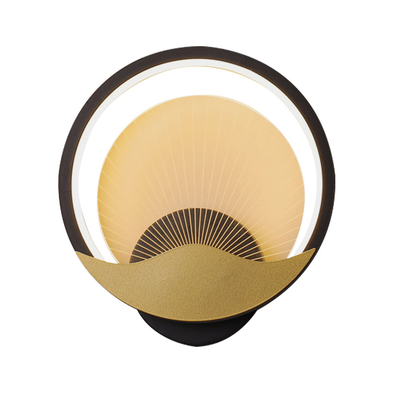 Ring Bedside Sconce Metallic LED Modern Wall Light Fixture with Panel Acrylic Shade in Black-Gold/White-Gold, White/Warm Light Clearhalo 'Cast Iron' 'Glass' 'Industrial' 'Modern wall lights' 'Modern' 'Tiffany' 'Traditional wall lights' 'Wall Lamps & Sconces' 'Wall Lights' Lighting' 882767