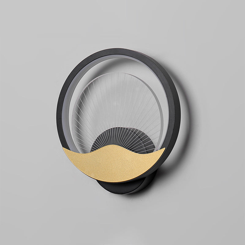 Ring Bedside Sconce Metallic LED Modern Wall Light Fixture with Panel Acrylic Shade in Black-Gold/White-Gold, White/Warm Light Clearhalo 'Cast Iron' 'Glass' 'Industrial' 'Modern wall lights' 'Modern' 'Tiffany' 'Traditional wall lights' 'Wall Lamps & Sconces' 'Wall Lights' Lighting' 882768