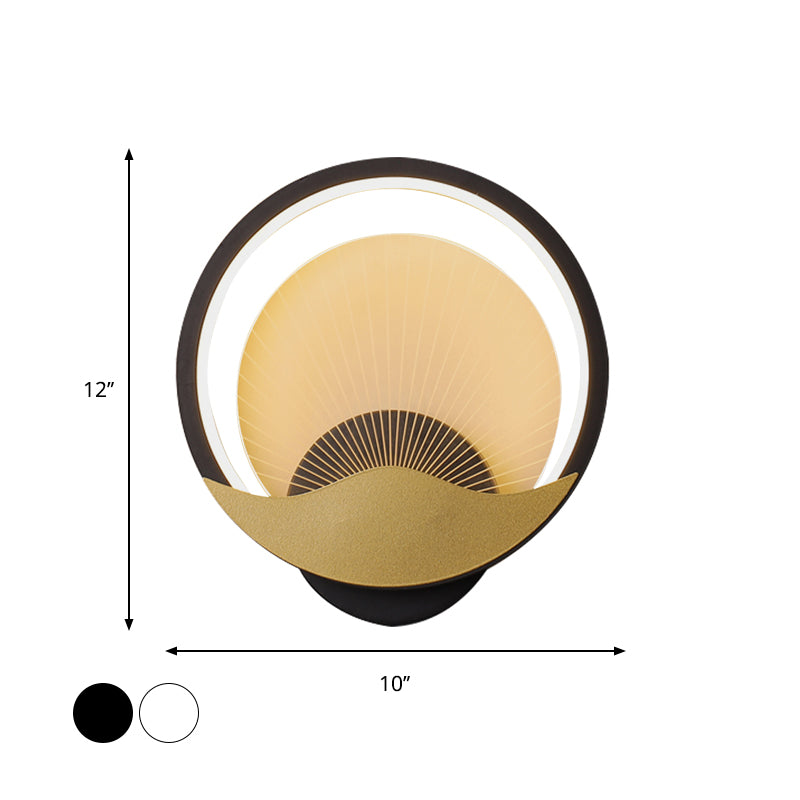 Ring Bedside Sconce Metallic LED Modern Wall Light Fixture with Panel Acrylic Shade in Black-Gold/White-Gold, White/Warm Light Clearhalo 'Cast Iron' 'Glass' 'Industrial' 'Modern wall lights' 'Modern' 'Tiffany' 'Traditional wall lights' 'Wall Lamps & Sconces' 'Wall Lights' Lighting' 882769