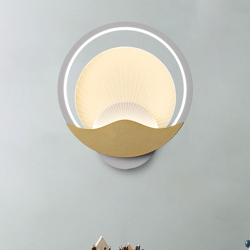 Ring Bedside Sconce Metallic LED Modern Wall Light Fixture with Panel Acrylic Shade in Black-Gold/White-Gold, White/Warm Light Clearhalo 'Cast Iron' 'Glass' 'Industrial' 'Modern wall lights' 'Modern' 'Tiffany' 'Traditional wall lights' 'Wall Lamps & Sconces' 'Wall Lights' Lighting' 882771