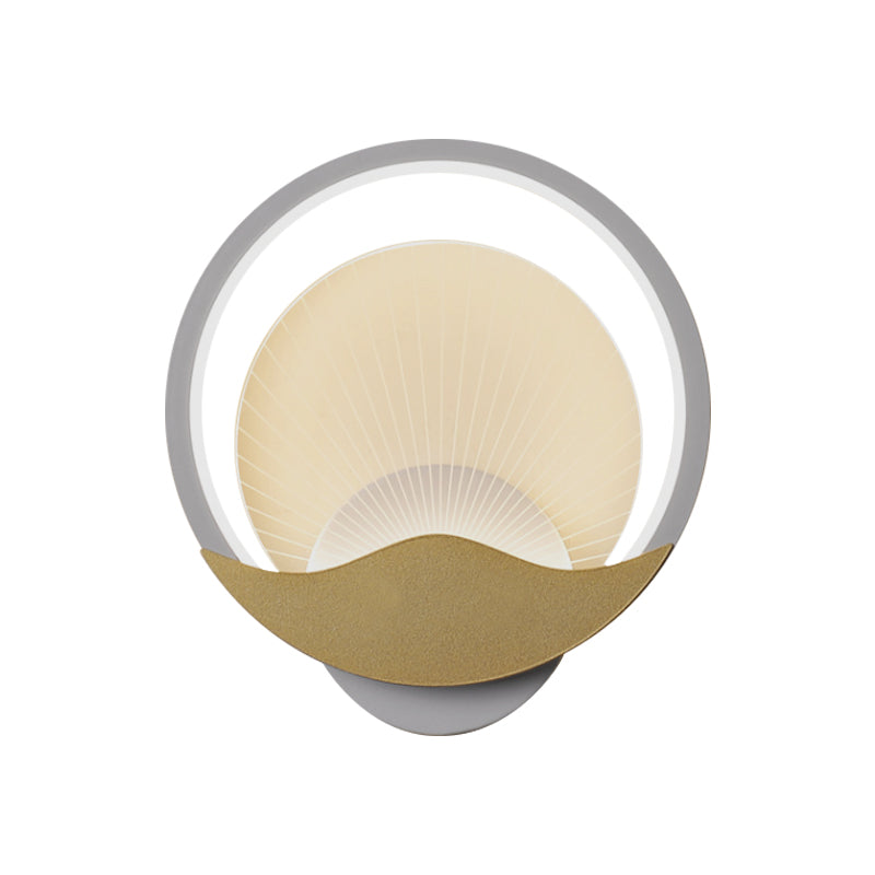 Ring Bedside Sconce Metallic LED Modern Wall Light Fixture with Panel Acrylic Shade in Black-Gold/White-Gold, White/Warm Light Clearhalo 'Cast Iron' 'Glass' 'Industrial' 'Modern wall lights' 'Modern' 'Tiffany' 'Traditional wall lights' 'Wall Lamps & Sconces' 'Wall Lights' Lighting' 882773