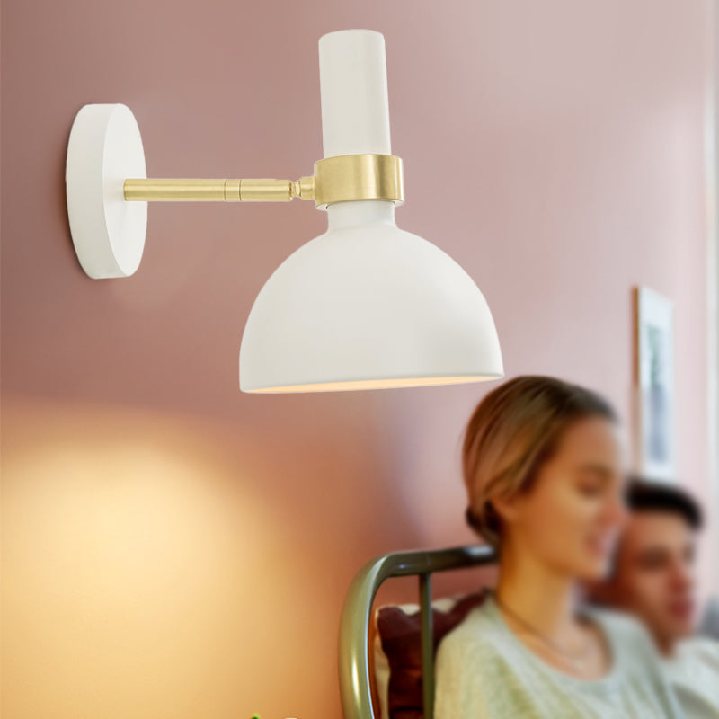 Rotatable White/Black Finish Domed Wall Lamp Modern 1 Light Iron Wall Mount Light Fixture for Bedside Clearhalo 'Cast Iron' 'Glass' 'Industrial' 'Modern wall lights' 'Modern' 'Tiffany' 'Traditional wall lights' 'Wall Lamps & Sconces' 'Wall Lights' Lighting' 882859