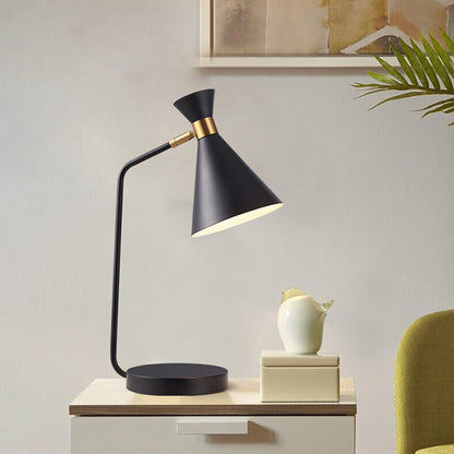 Minimalist Flared Table Light Metallic 1 Light Living Room Reading Book Lamp in White/Black Finish Black Clearhalo 'Lamps' 'Table Lamps' Lighting' 882926