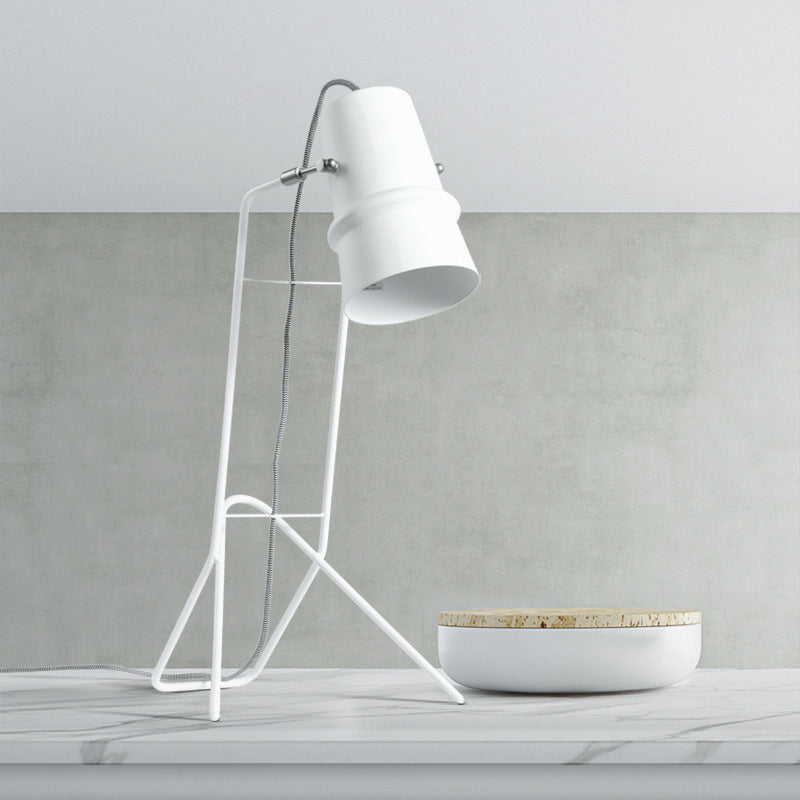 Cup Shape Table Lighting Minimalism Metallic Single White Finish Desk Lamp with Frame Base for Bedroom White Clearhalo 'Lamps' 'Table Lamps' Lighting' 882934