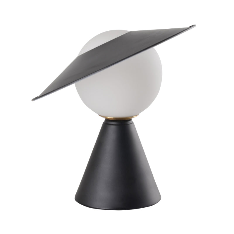 Opal Glass Sphere Small Desk Light Modernist 1 Head Table Lamp with Black/Red Hat Design and Cone Base Clearhalo 'Lamps' 'Table Lamps' Lighting' 882944