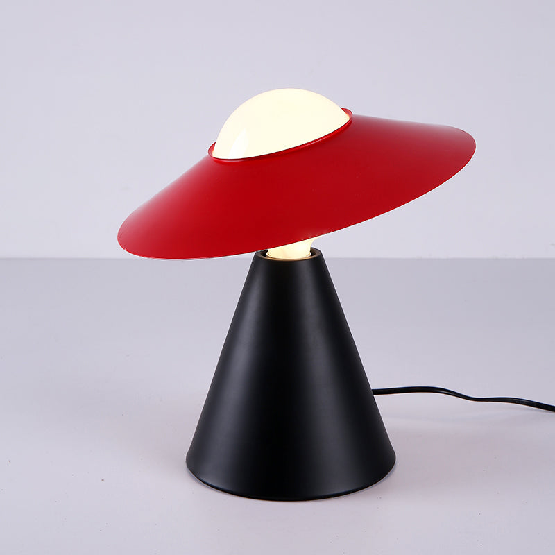 Opal Glass Sphere Small Desk Light Modernist 1 Head Table Lamp with Black/Red Hat Design and Cone Base Clearhalo 'Lamps' 'Table Lamps' Lighting' 882947