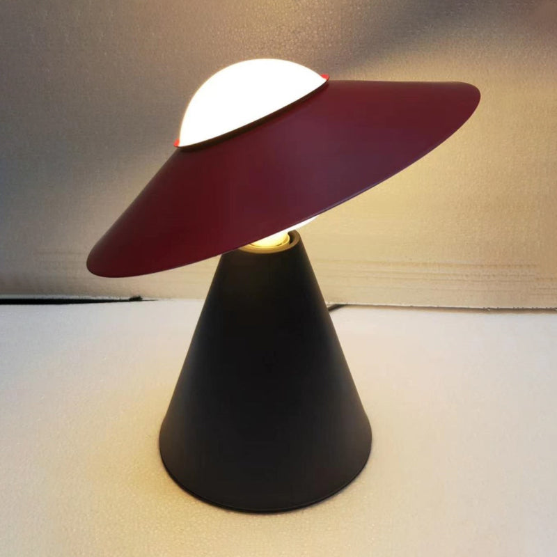 Opal Glass Sphere Small Desk Light Modernist 1 Head Table Lamp with Black/Red Hat Design and Cone Base Clearhalo 'Lamps' 'Table Lamps' Lighting' 882948