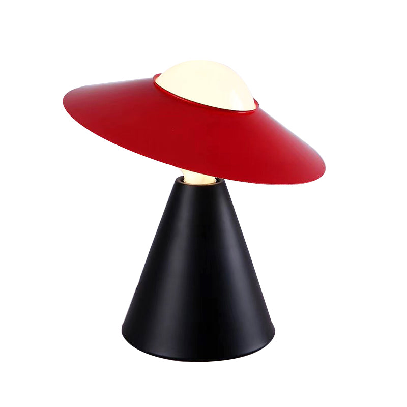 Opal Glass Sphere Small Desk Light Modernist 1 Head Table Lamp with Black/Red Hat Design and Cone Base Clearhalo 'Lamps' 'Table Lamps' Lighting' 882949