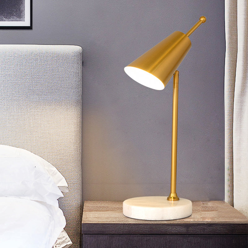 Post Modern LED Nightstand Light with Metal Shade Gold/Silver Finish Conic Table Lamp for Bedroom Gold Clearhalo 'Lamps' 'Table Lamps' Lighting' 882950