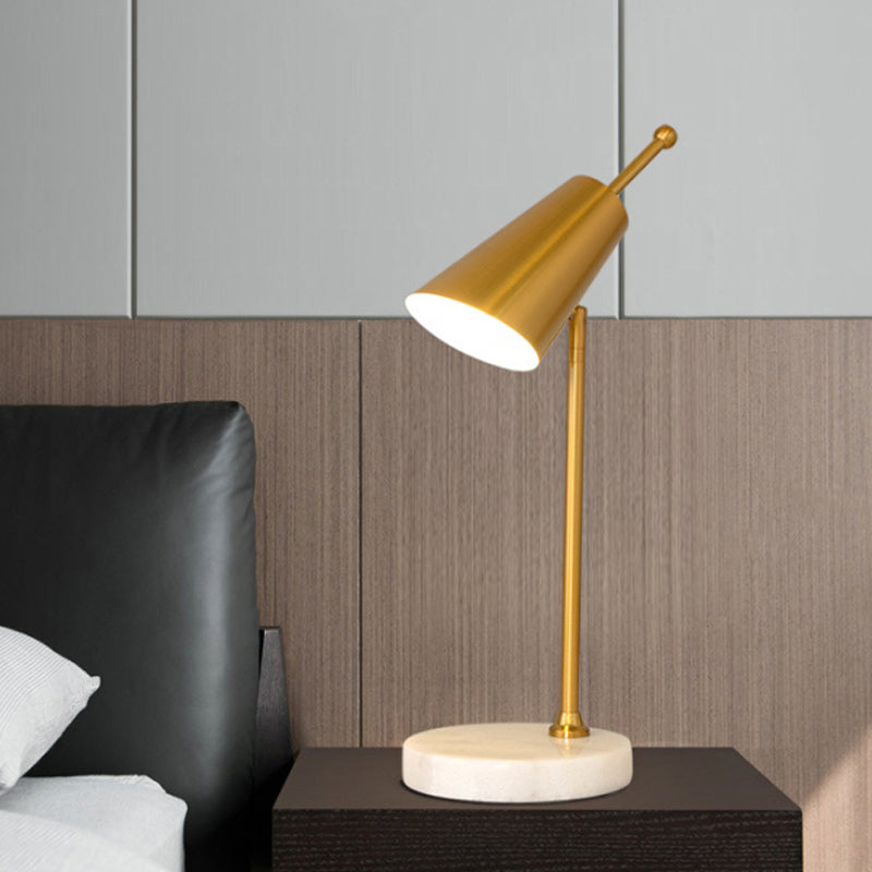 Post Modern LED Nightstand Light with Metal Shade Gold/Silver Finish Conic Table Lamp for Bedroom Clearhalo 'Lamps' 'Table Lamps' Lighting' 882951